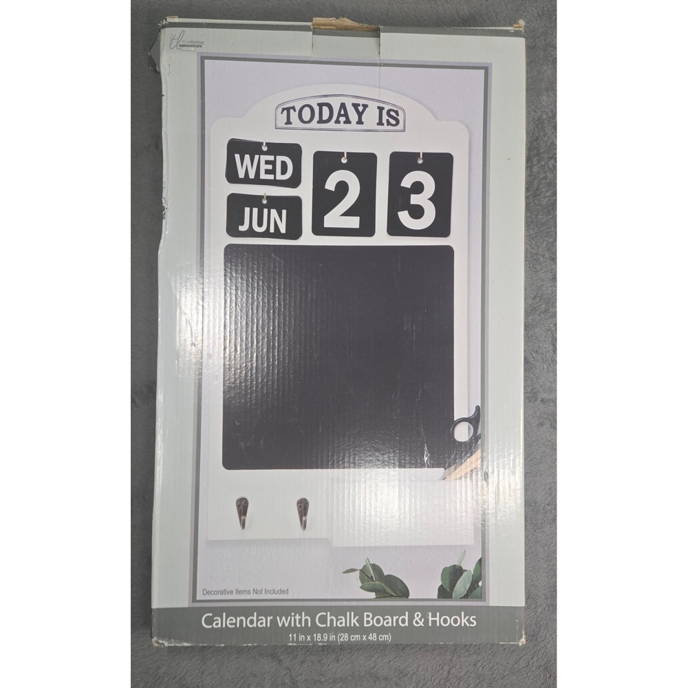 Truliving Essentials Perpetual Calendar Chalkboard Wall Hooks White 11x18.9in